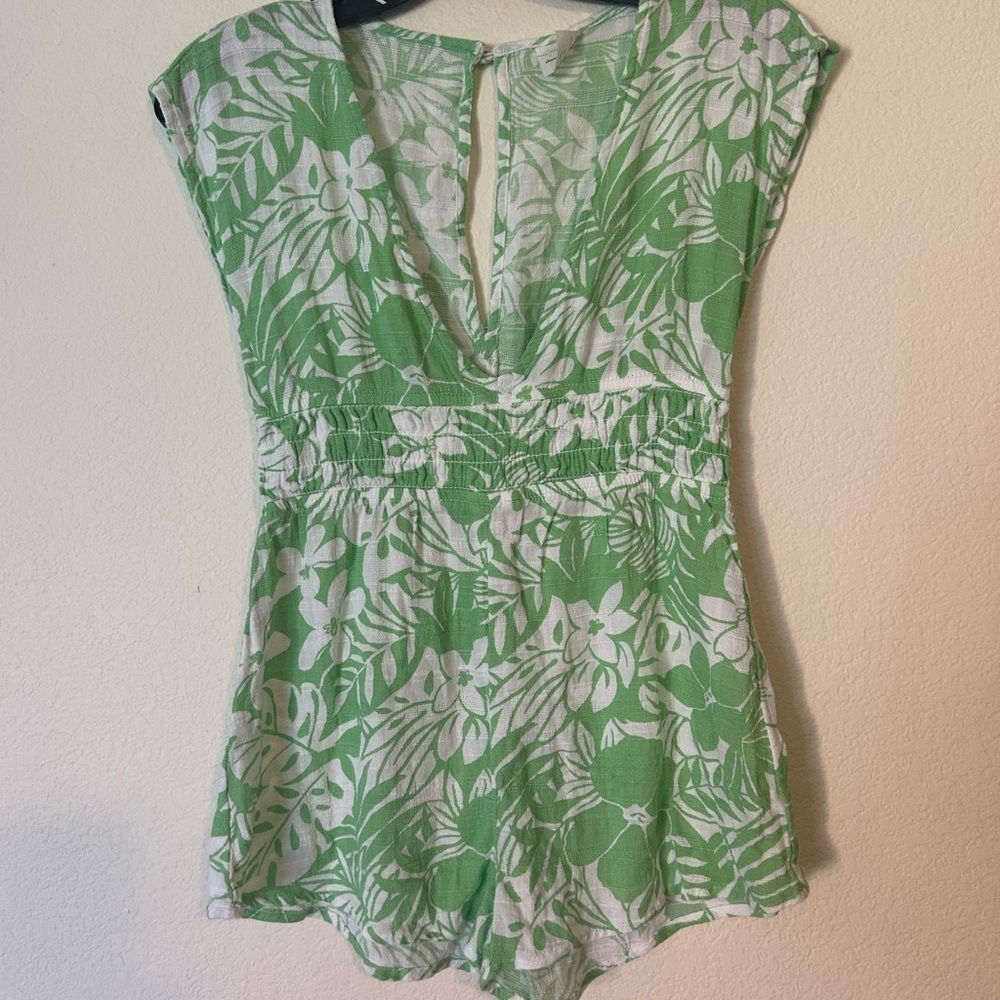 Abercrombie kids girls 11/12 green white tropical floral swim cover up romper
